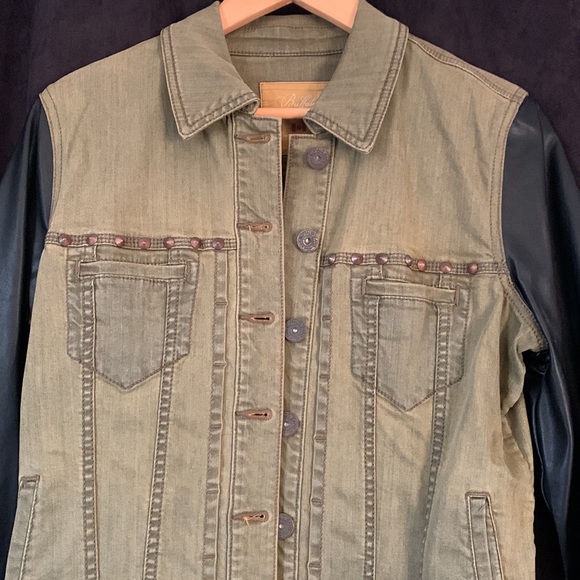 WOMEN green jacket with leather sleeves by David Bitton. - Picture 8 of 8